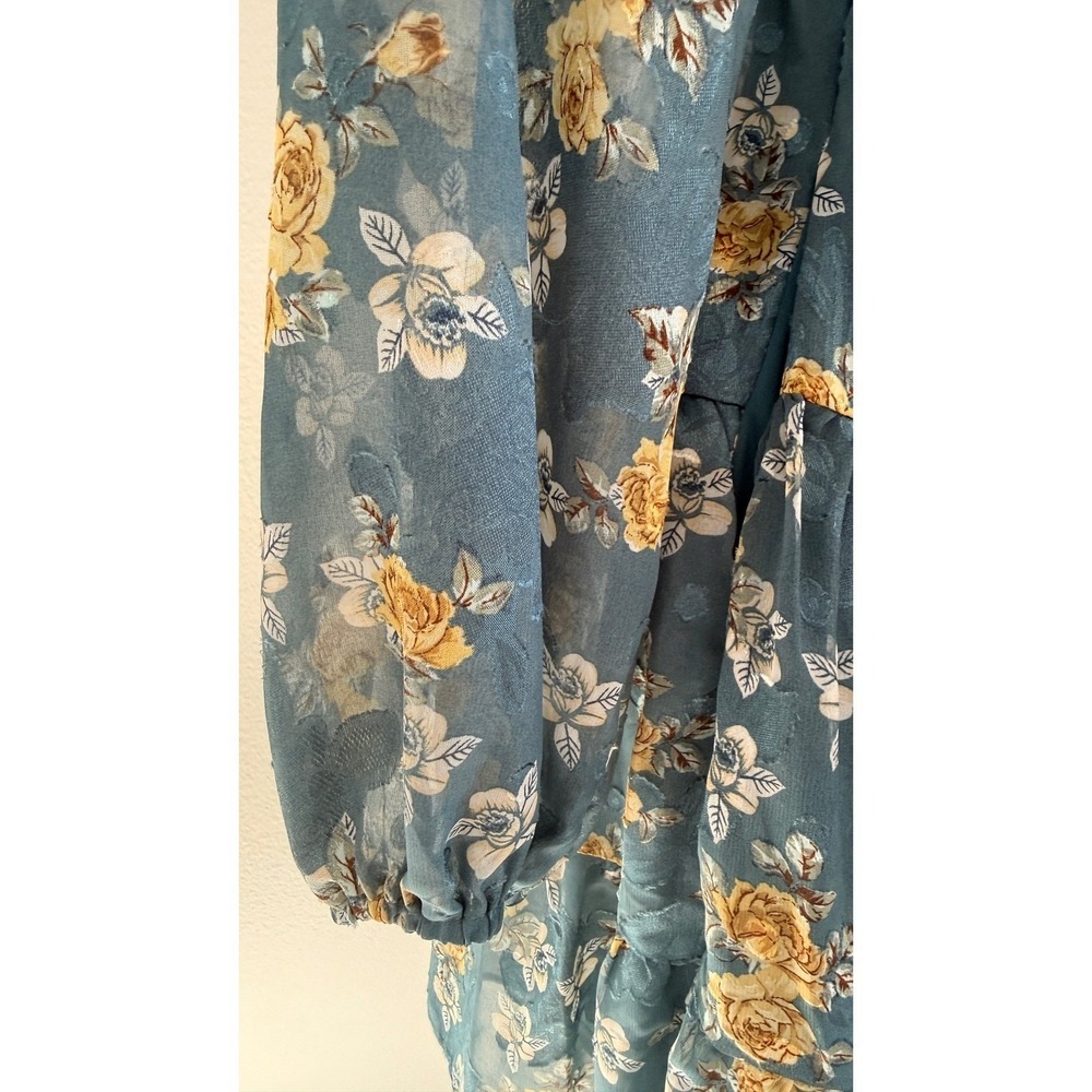 Baltic Born Lombard Tiered Dress Blue Gold Floral Cottagecore Boho Mini Medium - Picture 15 of 15